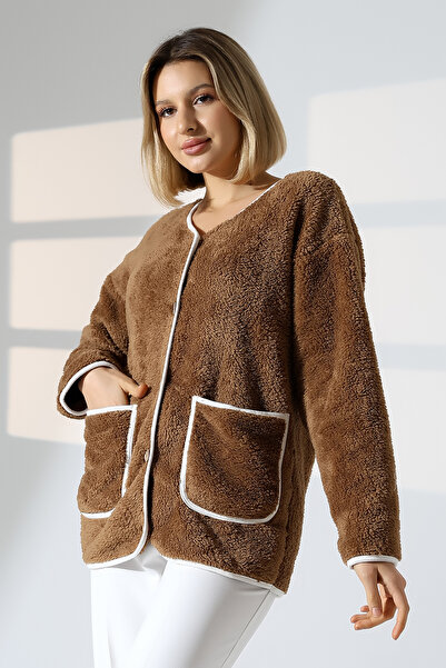 DİVİSTA Cardigan de pluș cu mânecă lungă maro pentru femei