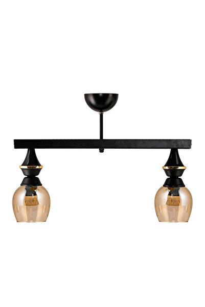 DEDE İKİLİ UFO SARKIT AVİZE SİYAH BAL RENGİ CAMLI