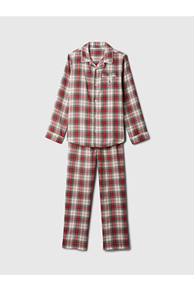 GAP Erkek Çocuk Kırmızı Geri Dönüştürülmüş Desenli Flannel Pijama Takımı