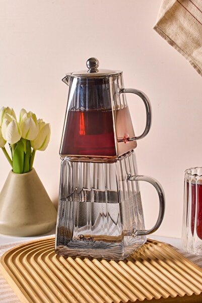 Perotti طقم إبريق شاي من زجاج البورسليكات المدخن من بولين، إبريق شاي 550 مل، ...