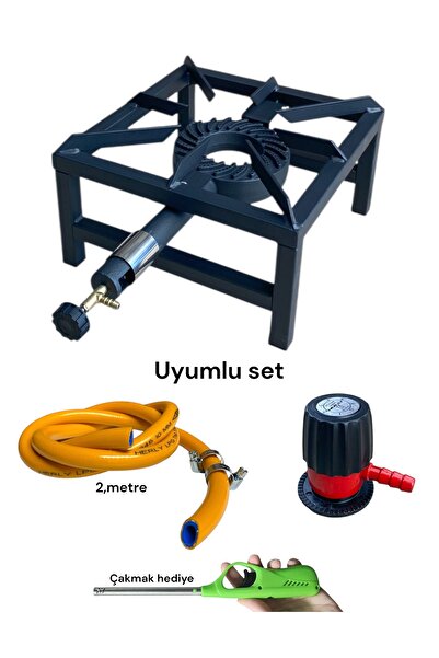 Orgaz Volkan sanayi tipi canavar profil tüplü ocak uyumlu set 2,mt hortum kelepçe ayarlı demir başlık