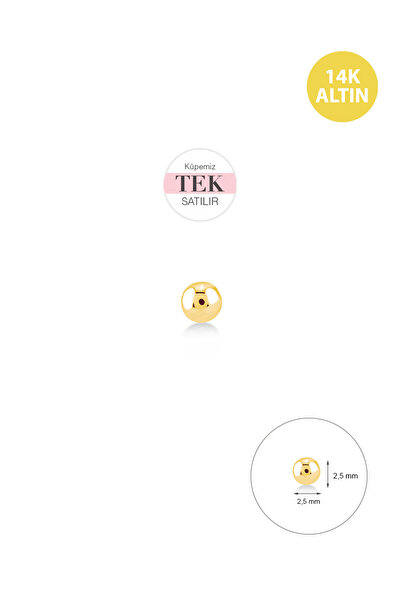 KURSHUNI Top (Taşsız 2,5mm), 14KAltın Kıkırdak Küpe/Piercing (TEK Satılır) Bar Uzunluğu:6,5 mm