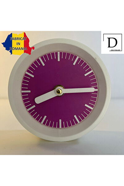 OEM Kaleia Desk Clock, SILENT Mechanism, -friendly, White / Purple, Diameter 11cm, 3D Printed (1024)