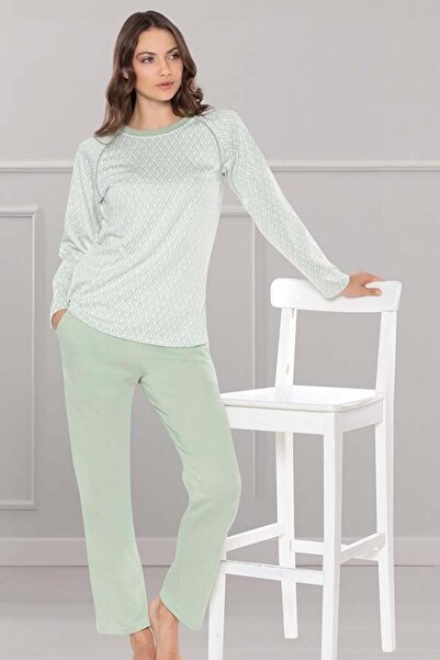 DOWRY Long Sleeve Jacquard Fabric Soft Winter Stylish Elegant Pajama Set 09-169