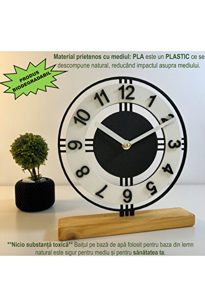 OEM Desk clock, silent, 22.5 cm, black/white, 3D printed from PLA (Bioplastic) (1013)