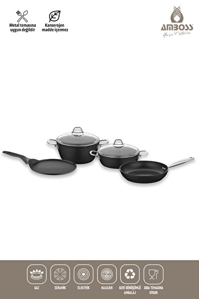 Amboss Lego Огнеупорни съдове за готвене с незалепващо покритие от 6 части 26 см. Комплект тенджери с тиган за креп