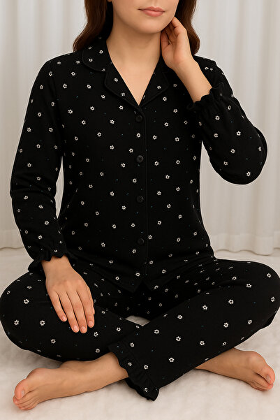 ELİTOL Set de pijamale pentru femei cu mâneci lungi, tricotate cu model de ma...