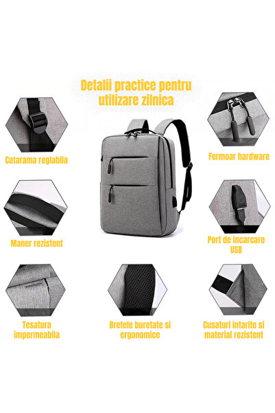 OEM Multifunctional laptop backpack with USB port, waterproof, unisex, gray, 15.6 inch, 42x30x12 cm