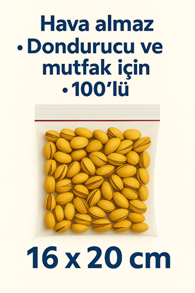 Febros 100’lü Buzdolabı Kilitli Torba Poşet Dondurucu İkramlık Çerez Davet Kına Hediyelik Poşeti 16x20 cm