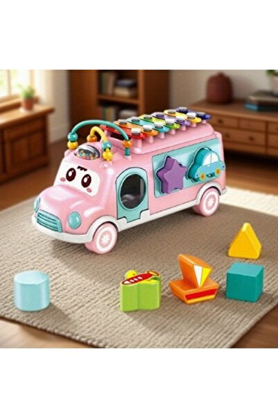 huanger لعبة حافلة موسيقية سعيدة مع إكسيليفون وفرز الأشكال التعليمية للأطفال