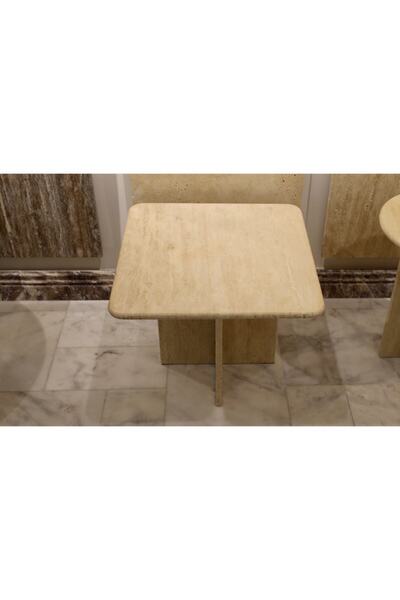 Efesus Stone Sehpa - Klasik Traverten Sehpa 59x59x43cm