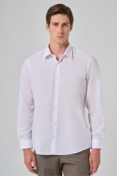 Morven Cămașă albă pentru bărbați, cu guler rigid, cu croială obișnuită