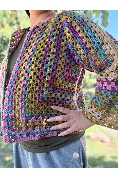 simarikcraft El Örgüsü Premium İplik Altıgen Desenli Şık Hırka