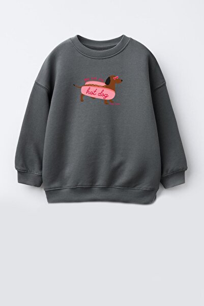 Monila Kız Çocuk Baskılı 3 İplik Kumaş Pamuklu Sweatshirt