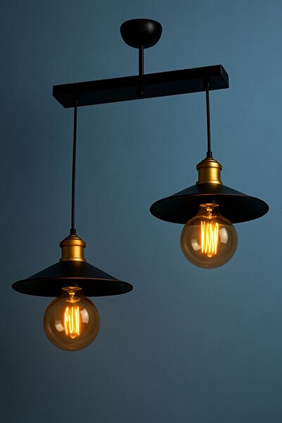 VENON Modernika 2'li Sarkıt Kasa Siyah Sarı Patine Avize Sarkıt Retro