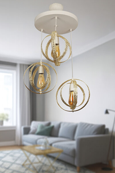 VENON Aydınlatma Olivia 3 Lü Sarkıt Kasa Beyaz Krom Avize Modern Avize