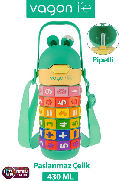 Vagonlife 430 ML Pipetli Çelik Termos Askılı Matematiği Sevdiren Su Matarası FFVGN-430ML30031
