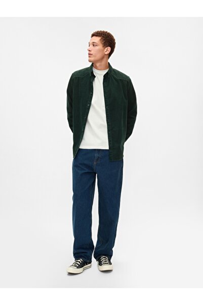 GAP Erkek Koyu Yeşil Kadife Western Gömlek