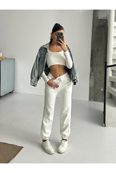 mydukkan.co Λευκή αθλητική φόρμα Jogger - Ελαστική μέση