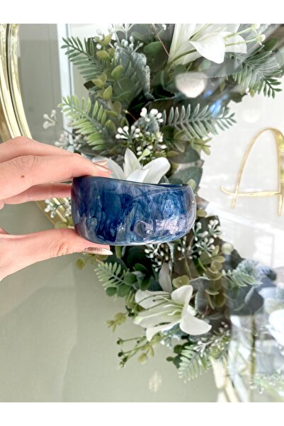 Lilyum Aksesuar Akrilik Reçine Kemik Mavi Renk Lacivert Gece Mavisi Kalın Dalgalı Model Bilezik Bileklik