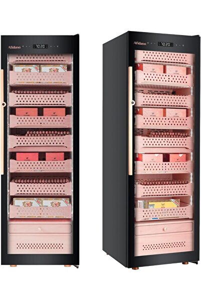 Afidano صندوق تخزين فاخر من 2200 وحدة مع لمسة نهائية من الجلد، وأدراج من خشب الأرز، ونظام تحكم في المناخ HPR