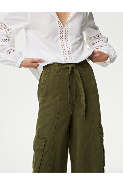 Marks & Spencer Wide Leg Keten Kargo Pantolon