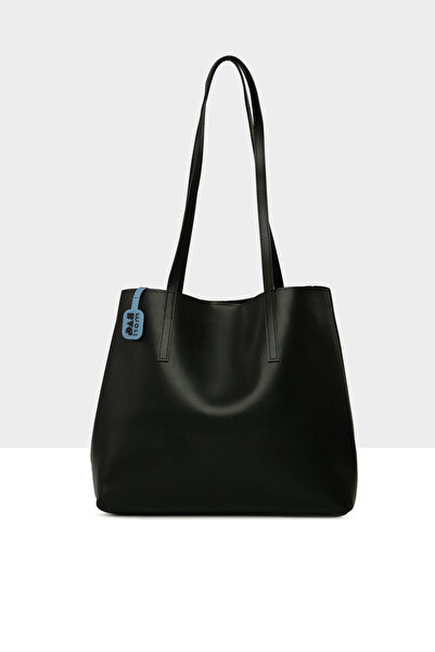 Bagmori Μαύρη γυναικεία τσάντα tote με λεπτό λουράκι M000008663