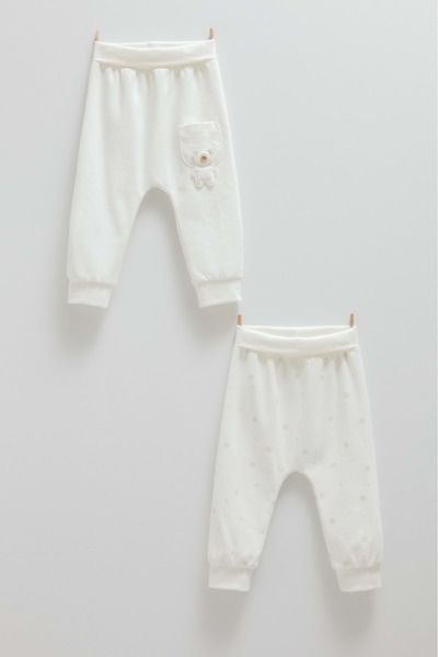Caramell Cute Bear Double Pants with Pocket Details Without Socks Ecru