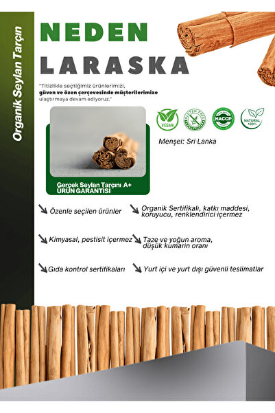 Laraska Organik Organik Seylon - Seylan Çubuk Tarçın 100g - Organic Ceylon Cinnamon Sticks