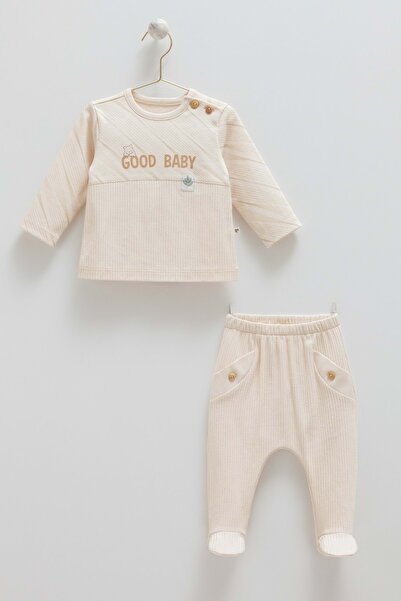 Caramell Good Baby Shoulder Buttoned Bottom Top Set Beige