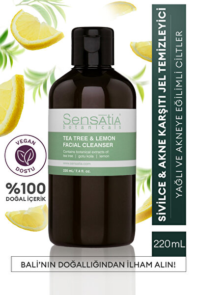 Sensatia Botanicals Yağlı ve Akneli Cilt için Leke Karşıtı Doğal Yüz Temizleyici Jel 220ml - Tea Tree & Lemon