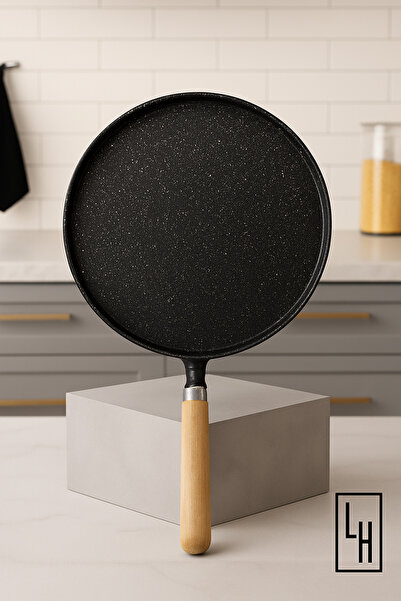 LinkaHome Meşe Saplı Granit Gözleme Tava Izgara Pizza Tava