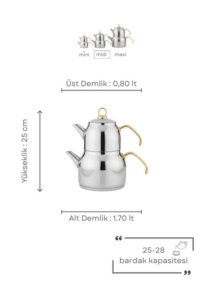 Gökdil Valeriya Induction Base Medium Size Teapot Set Gold Handle