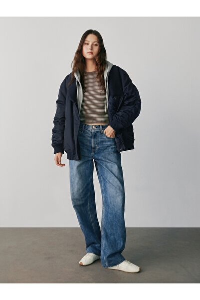 GAP Kadın Mavi High Rise Barrel Jean Pantolon