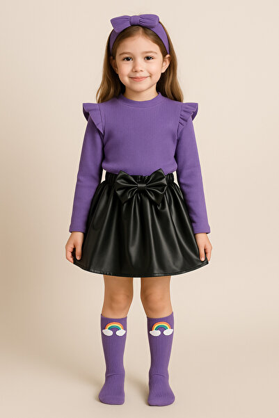 özge başaran Fustă din piele cu fundita, Badi mov si set de sosete pentru gen...