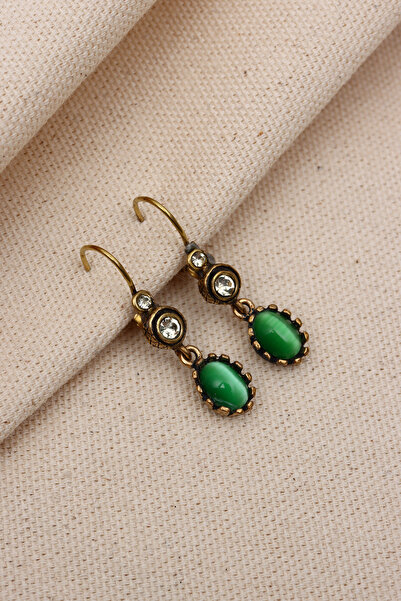 Süspüs Accessories YEŞİL DOĞAL TAŞLI SALLANTILI OTANTİK KÜPE