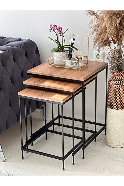 AssuCasa Brad Siyah Metal Eskitme Beyaz Kaplama Zigon sehpa