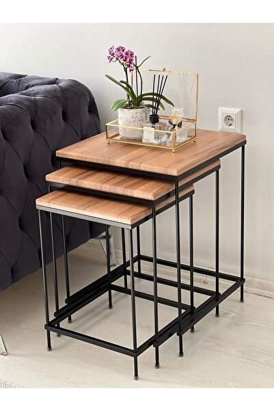 AssuCasa Brad Siyah Metal Eskitme Beyaz Kaplama Zigon sehpa