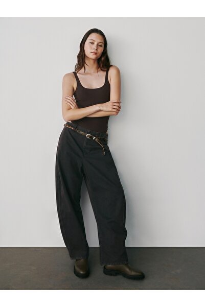 GAP Kadın Siyah Mid Rise Twill Barrel Pantolon