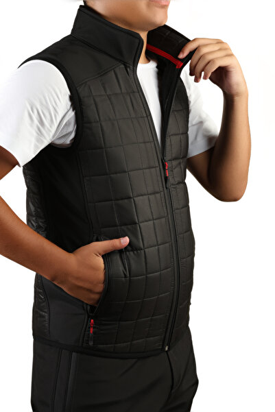 REYNARD Erkek Siyah Kapitone Binici Yelek - Slim Fit Kare Desenli Mevsimlik S...