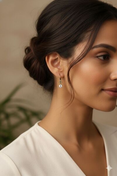 Süspüs Accessories BEYAZ TAŞLI SALLANTILI OTANTİK KÜPE