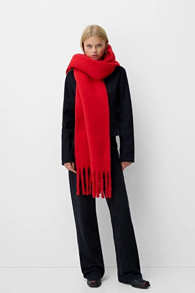 Behills Puffy Yumuşak Dokulu Kadın Atkı Şal Omuz Şalı Kırmızı