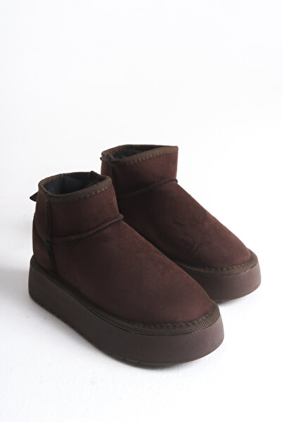 Shu Mhu Дамски ботуши UG Model с обикновен модел и дебела подметка от велур, кафяви