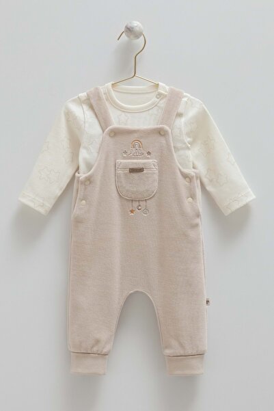 Caramell Star Point Front Pocketed Bluz Salopet Beige