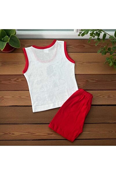 Balgüneş Tekstil Detective Dog ​​Printed Sleeveless Tshirt Shorts Set Red