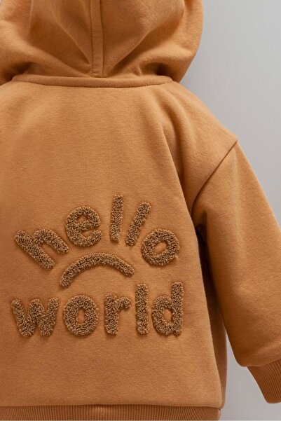 Caramell Animals World Kangaroo Pocket Back Embroidered Hooded Three-Piece Bottom-Up Set Yellow