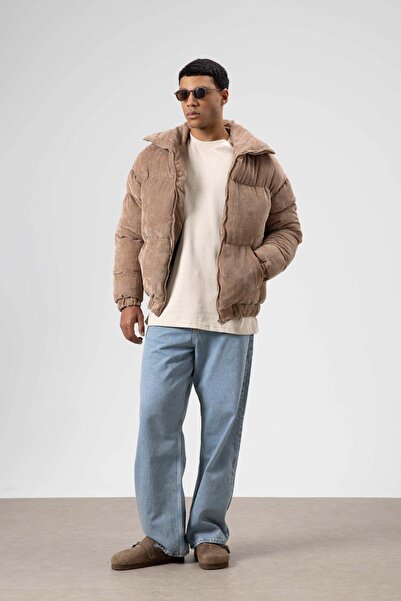 VAMOSCLO Огромно кадифено палто с пух в цвят на норка