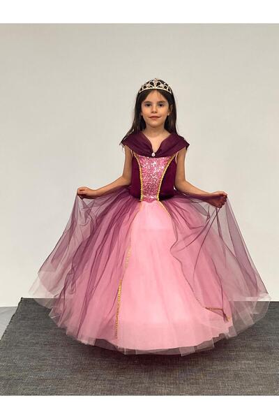 BUTİKHAPPYKİDS Costum Rapunzel pentru fetiță Rochie de prințesă umflată cu roți 3-8 ani CU CADOU COROANĂ