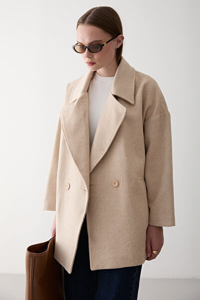 Laluvia Πέτρινο παλτό ψαροκόκαλο 1ης κατηγορίας Oversize Stash