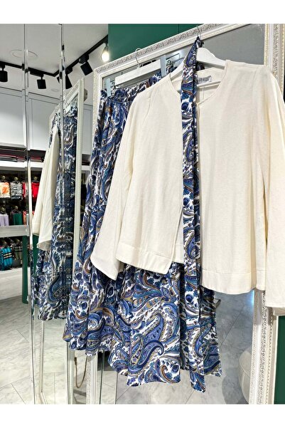 MERAM BUTİK Hewes Linen Skirt Suit - Blue - 1